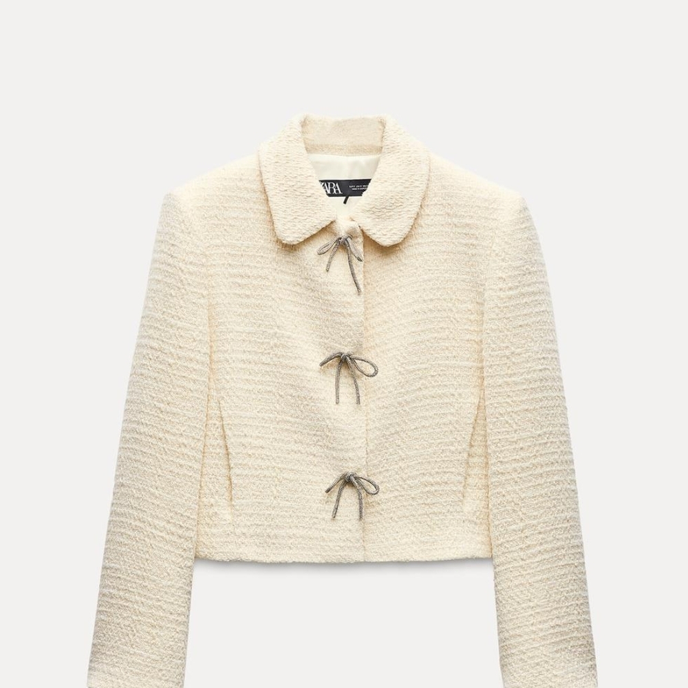 Zara Bow Button Textured Jacket